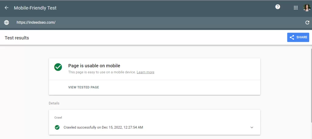 Google's Mobile Friendly Testing Tool