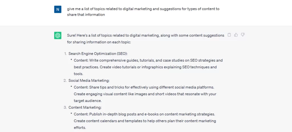 Offers a list of topics for the content strategy
